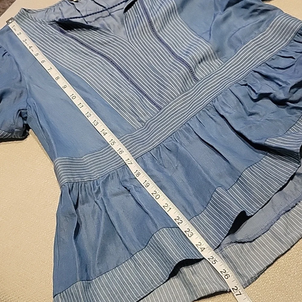 Kate Spade Railroad Top Indigo Broome Street Chambray Tassels Medium Loose Fit